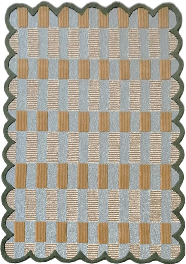 Matilda Goad Plaid Scallop Wool Hand Tufted Area Rug, Luxurious Designer, Anro Irregular Cozy Sof... | Amazon (US)