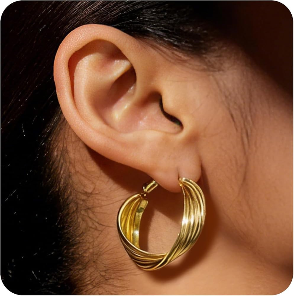 Hypoallergenic Gold Stud Earrings Chunky Gold Huggie Hoop Earrings for Women Mother's Day Gifts J... | Amazon (US)