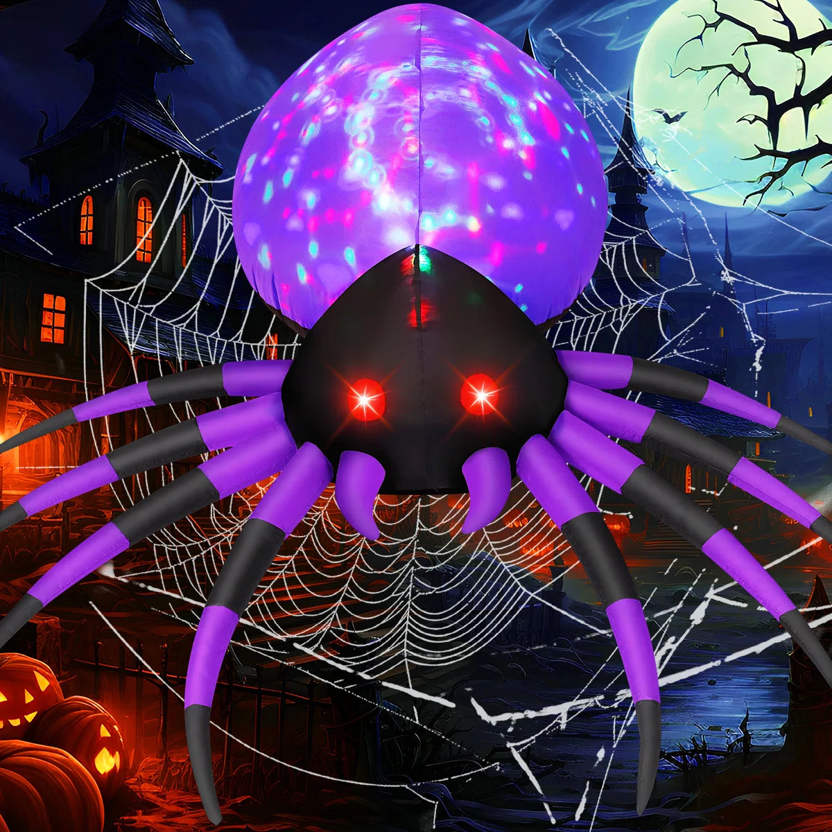 The Holiday Aisle® Halloween Inflatable Halloween Spider Inflatable Blow Up Spider with LED Ligh... | Wayfair North America