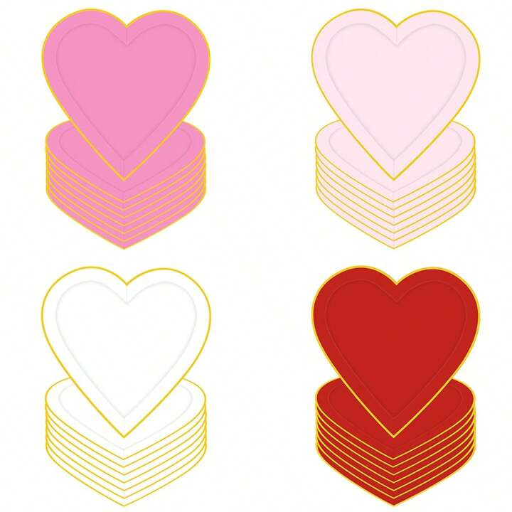 64pcs/Set Valentine'S Day Themed Party Supplies, Including 16pcs 9-Inch Pink Heart Printed Paper ... | SHEIN