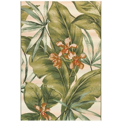 6'6"x9'4" Tropical Leaf Indoor/Outdoor Area Rug Cream - Lush Decor: Low Pile, Fade-Resistant, Weather-Resistant | Target