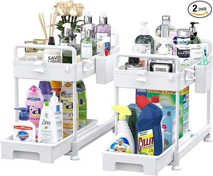SOLEJAZZ 2-Tier Under Sink Organizer, Sliding Under Bathroom Cabinet Storage Drawer Organizer wit... | Amazon (US)
