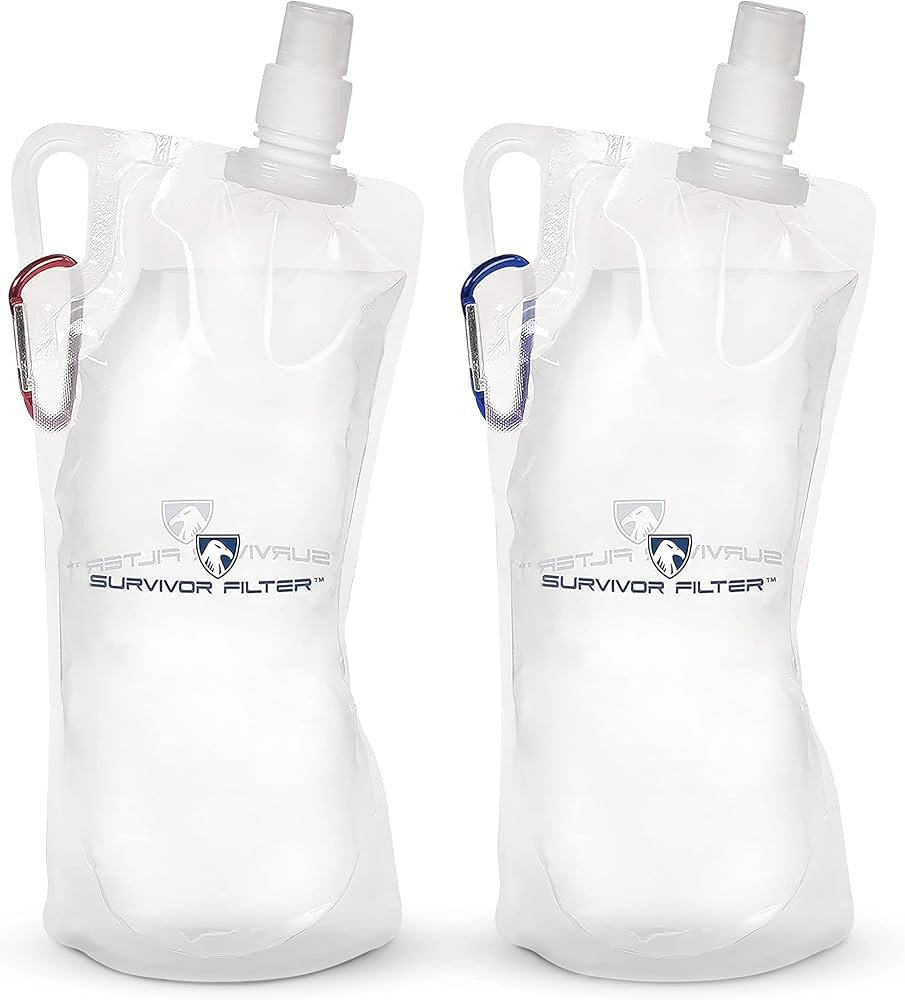 Survivor Filter Clear Collapsible Water Bottle Canteens - Travel Water Bottle - Includes Carabine... | Amazon (US)
