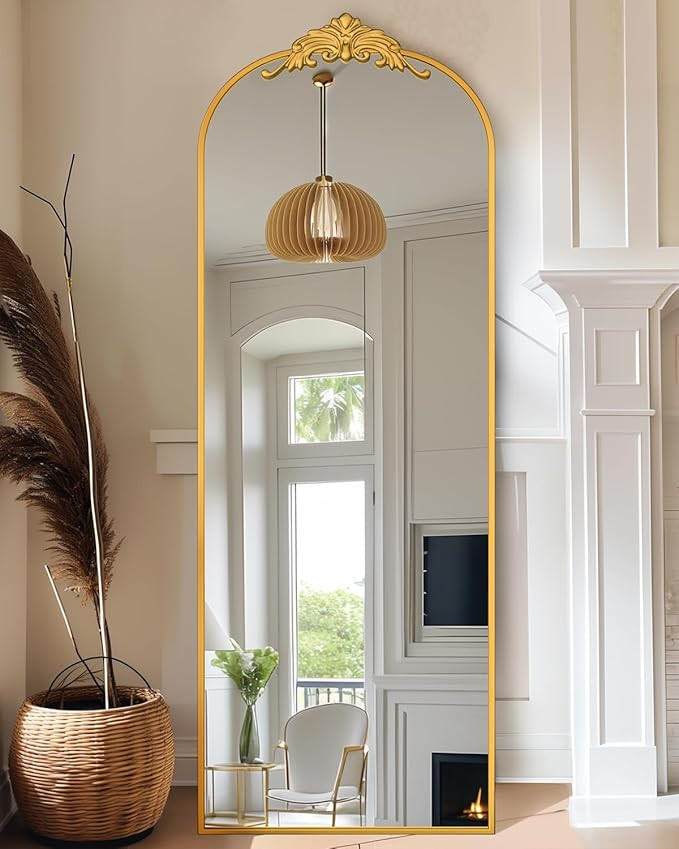 Arched Full Length Mirror, 64"×21" Floor Mirror Freestanding with Carved Metal Frame, Traditiona... | Amazon (US)