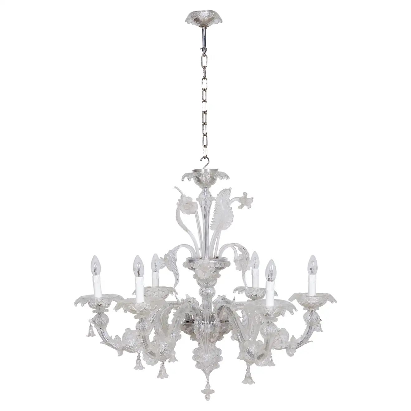 Venetian Rezzonico Chandelier in Transparent Murano Glass with 6 Lights, Italy | 1stDibs