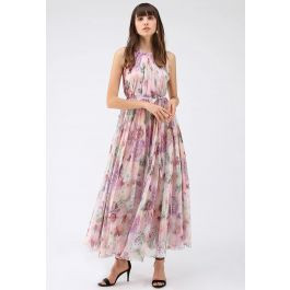 Sunflower Blossom Watercolor Chiffon Maxi Slip Dress | Chicwish