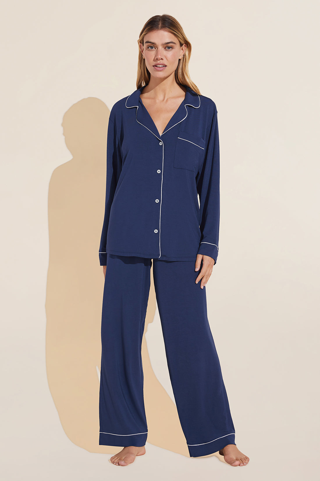 Gisele TENCEL™ Modal Long PJ Set - Navy/Ivory | Eberjey