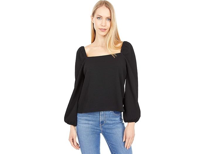 Crepe Square-Neck Puff-Sleeve Top | Zappos