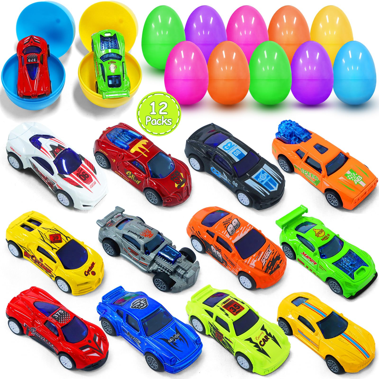 12 Pack Prefilled Easter Eggs with Toys Inside, Pullback Diecast Cars for Kids Boys Toddler Easte... | Amazon (US)