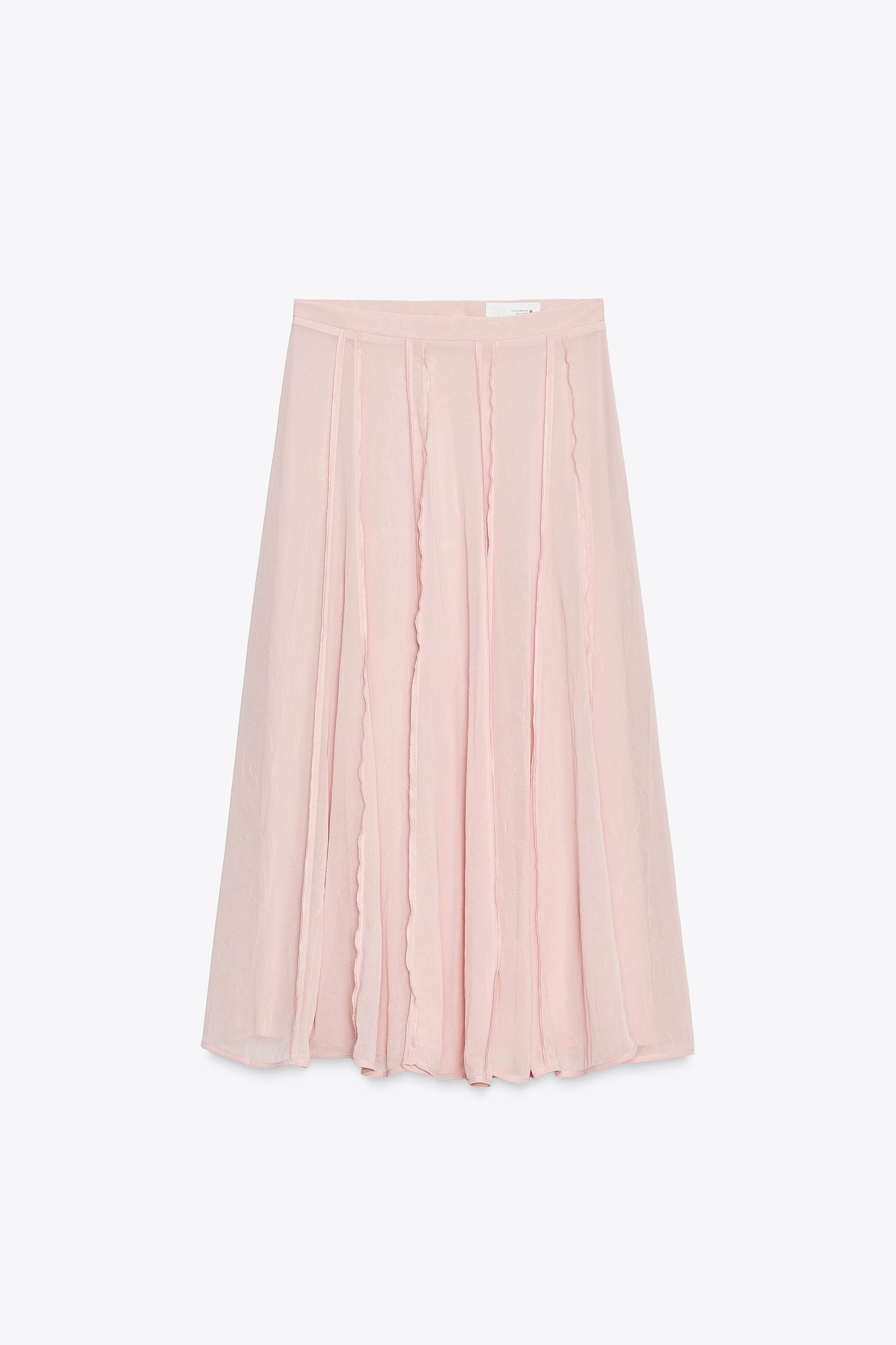 SEMI-SHEER TOPSTITCHED MIDI SKIRT | Zara US