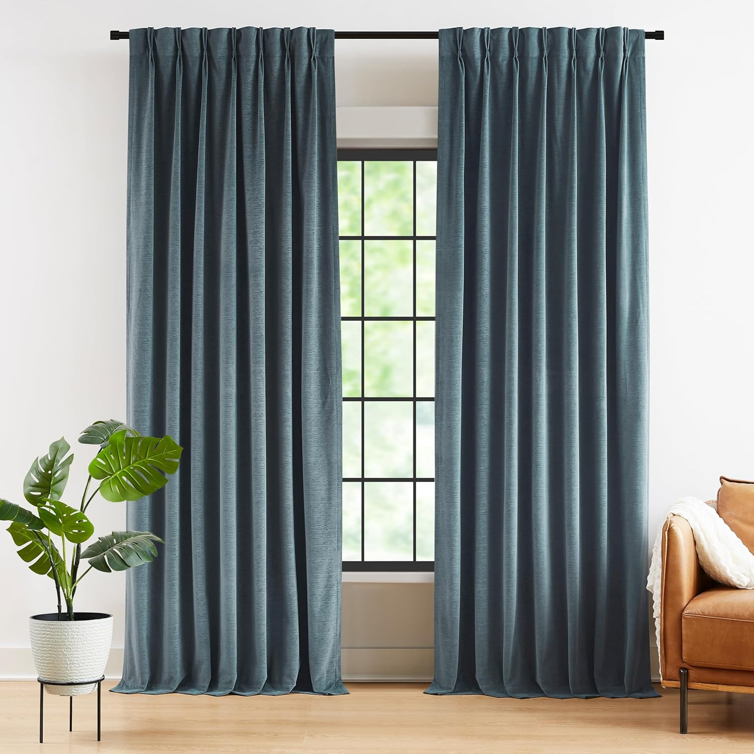 Kayne Studio Blue Soft Velvet Pinch Pleated Curtains, 95 Inch Long Room Darkening Soundproof Ther... | Amazon (US)