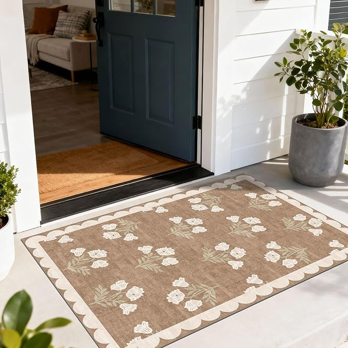 Floral Outdoor Rug - 28" x 43" Spring Front Door Mat Indoor Outside Entrance Non-Slip Washable Ou... | Amazon (US)