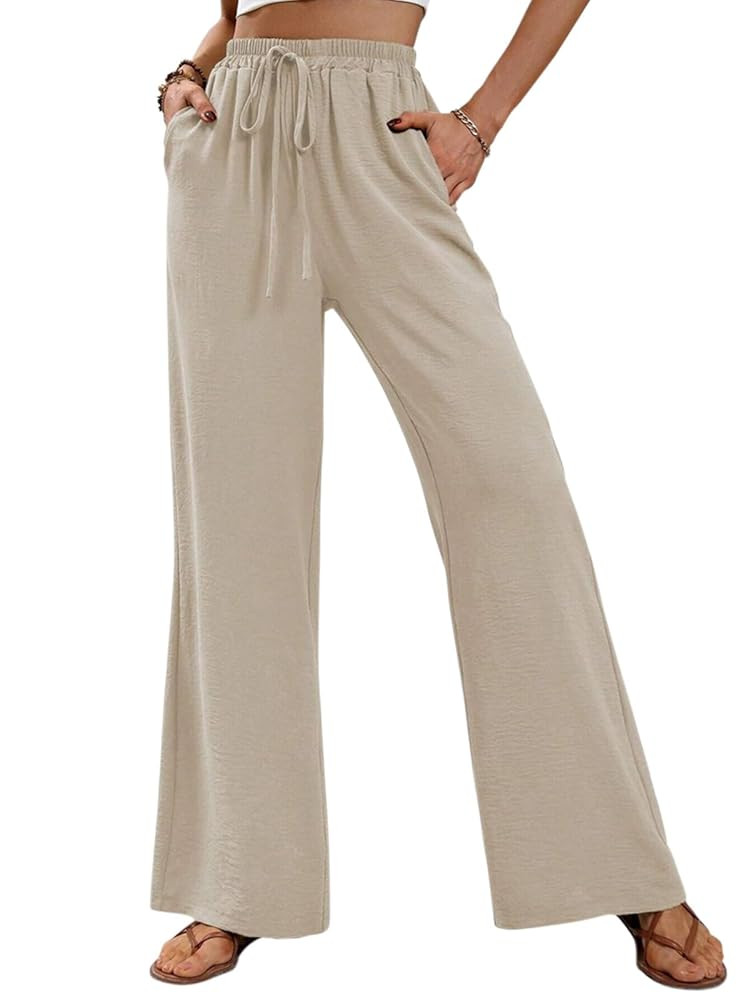 GUOLEZEEV Women Wide Leg Pants High Waisted Beach Pants Long Culottes Trendy Flowy Pants with Poc... | Amazon (US)