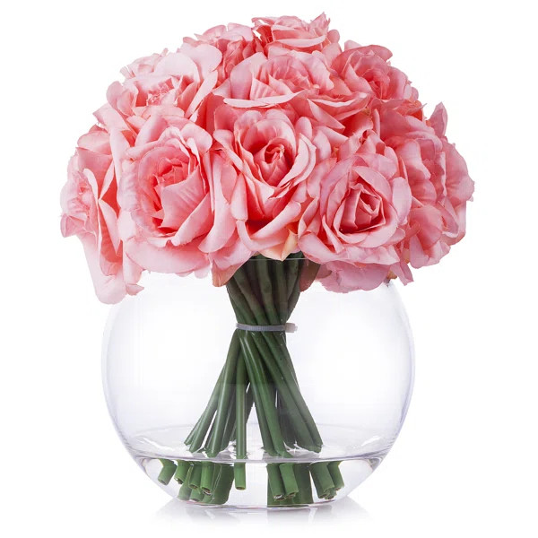 21 Heads Rose Silk Floral Arrangement in Round Vase | Wayfair North America