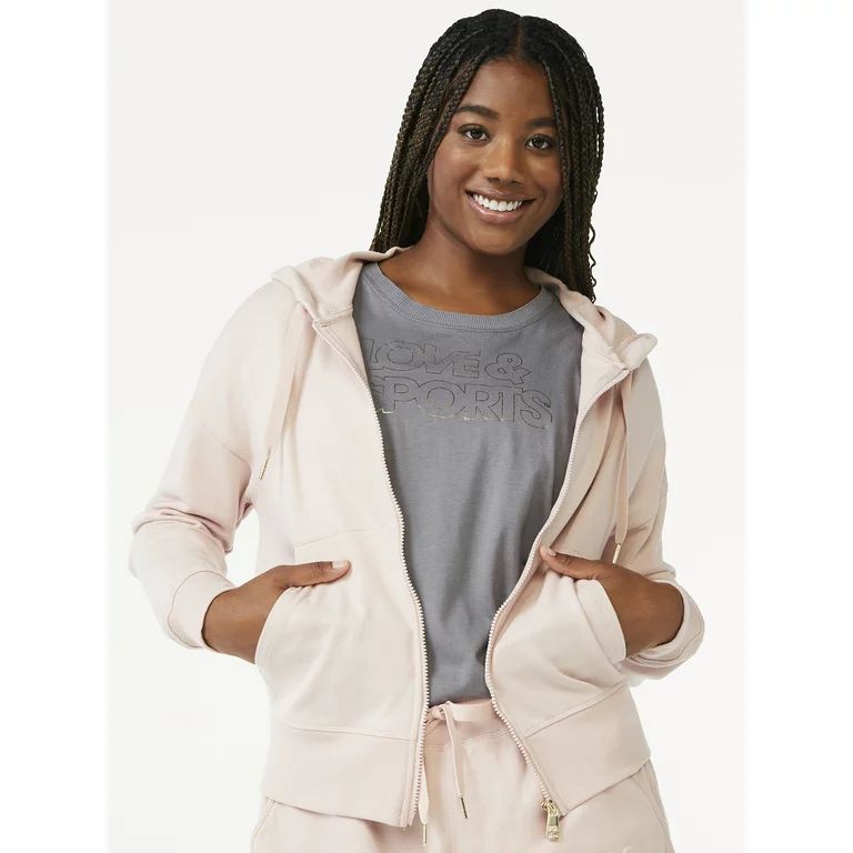 Love & Sports Women's Embossed Logo Hoodie with Zip Front - Walmart.com | Walmart (US)