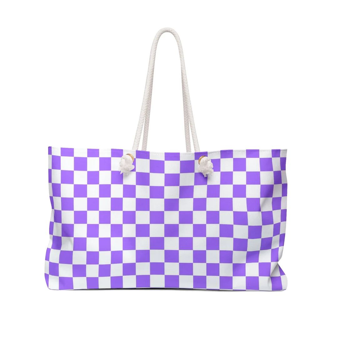 Purple Checker Large Tote, Shopping Bag, Beach Bag - Etsy | Etsy (US)