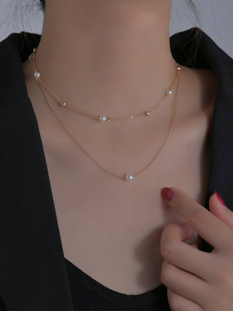 Faux Pearl Layered Necklace | SHEIN