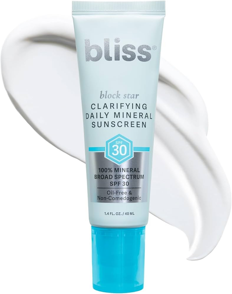 Amazon.com: Bliss Block Star Clarifying Daily Mineral Sunscreen Broad Spectrum SPF 30, Blendable ... | Amazon (US)