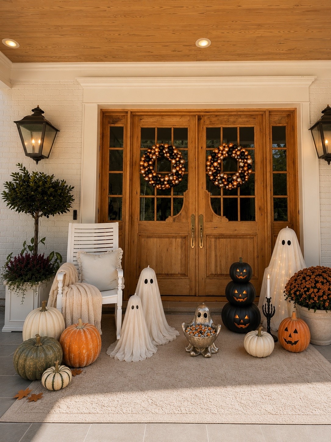 🎃 The cutest Halloween front porch starts with the right statement pieces. From glowing ghosts and stacked jack-o'-lanterns to textured pumpkins and a festive ornament wreath, this cozy setup is the perfect blend of spooky and sophisticated. 👻🖤🍂

#LTKSeasonal #LTKHome