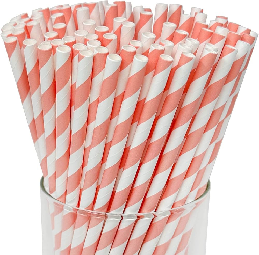 Just Artifacts Premium Disposable Drinking Striped Paper Straws (100pcs, Salmon) | Amazon (US)