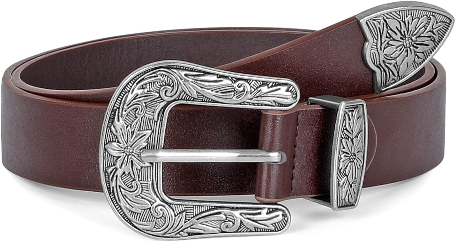 SANSTHS Western Belt For Women, Womens Cowboy Belt For Pants Jeans With Vintage Floral Carved Des... | Amazon (US)