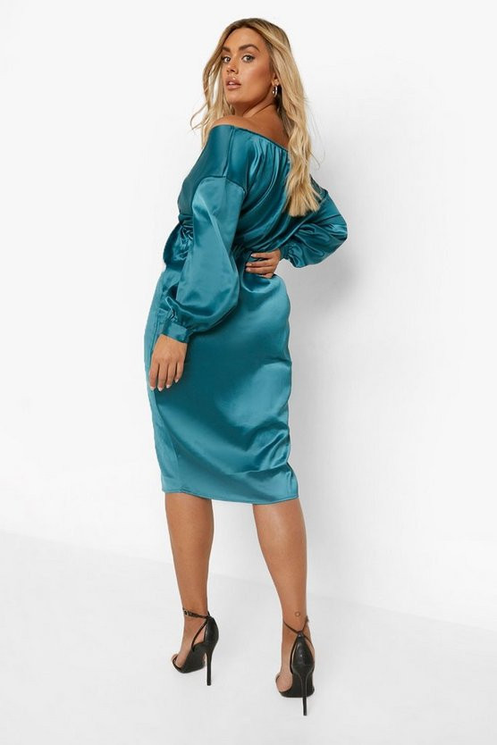 Plus Satin Off Shoulder Midi Dress | Boohoo.com (US & CA)