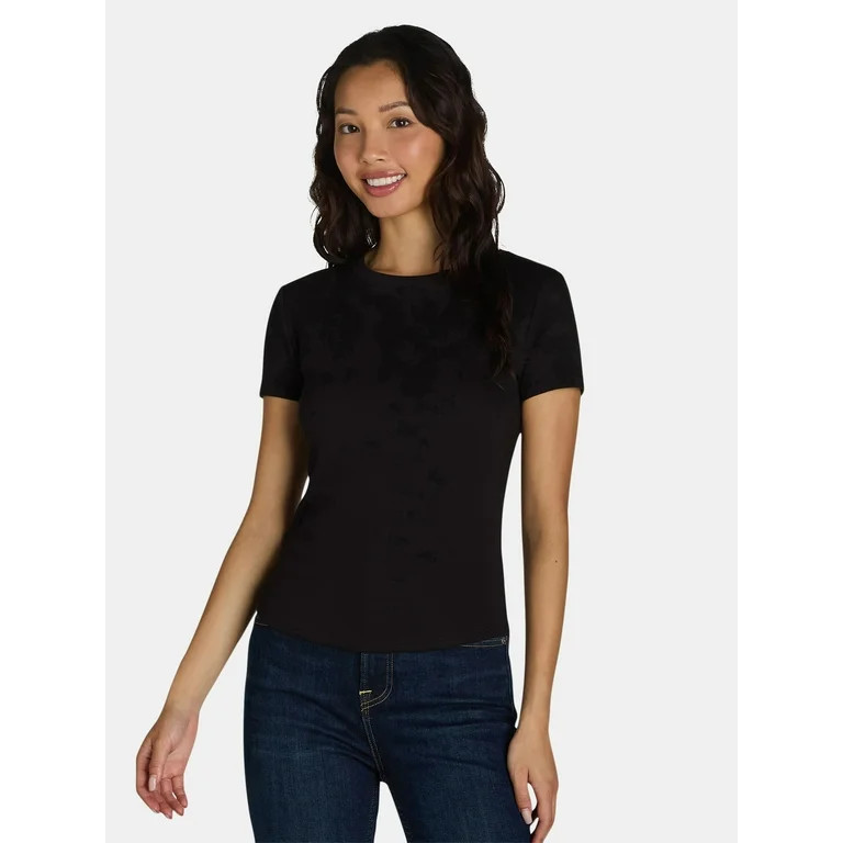 No Boundaries Ribbed Crewneck Tee, 2 Pack, Women’s and Women’s Plus - Walmart.com | Walmart (US)