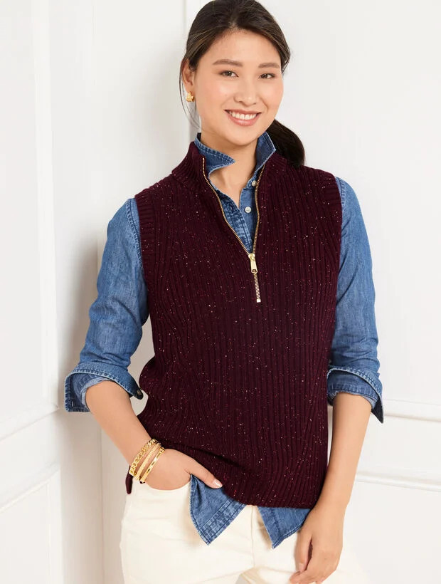 Ribbed Half-Zip Sweater Vest | Talbots