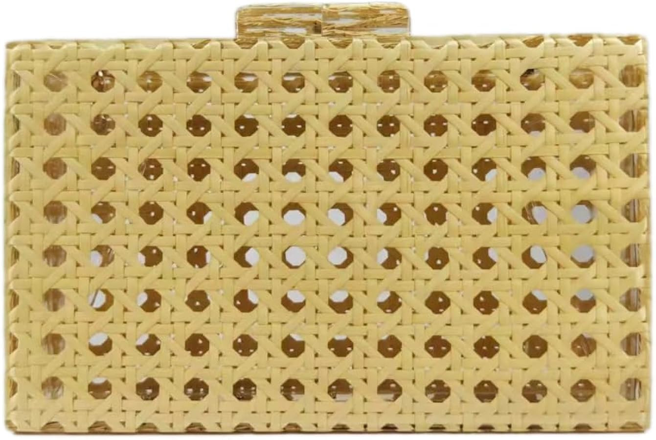 Women Acrylic Bag Rattan Clutch Purse Woven Bag Square Box Crossbody Handbag Shoulder Bag Summer ... | Amazon (US)