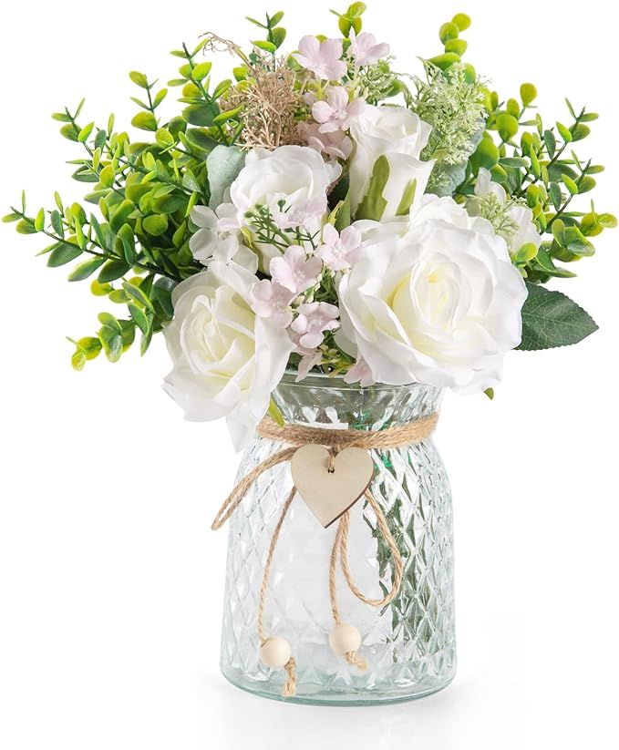 CEWOR Faux Flowers in Vase, 1 Pack, Artificial Rose Faux Flowers in Vase for Centerpiece Table De... | Amazon (US)