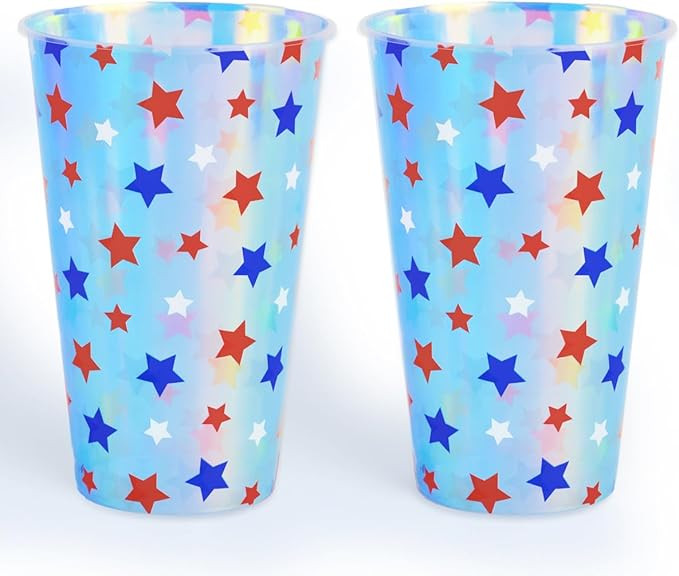 Amazon.com: xo, Fetti Fourth of July Decorations Iridescent Plastic Cups - 16 Disposable 16 oz Cu... | Amazon (US)