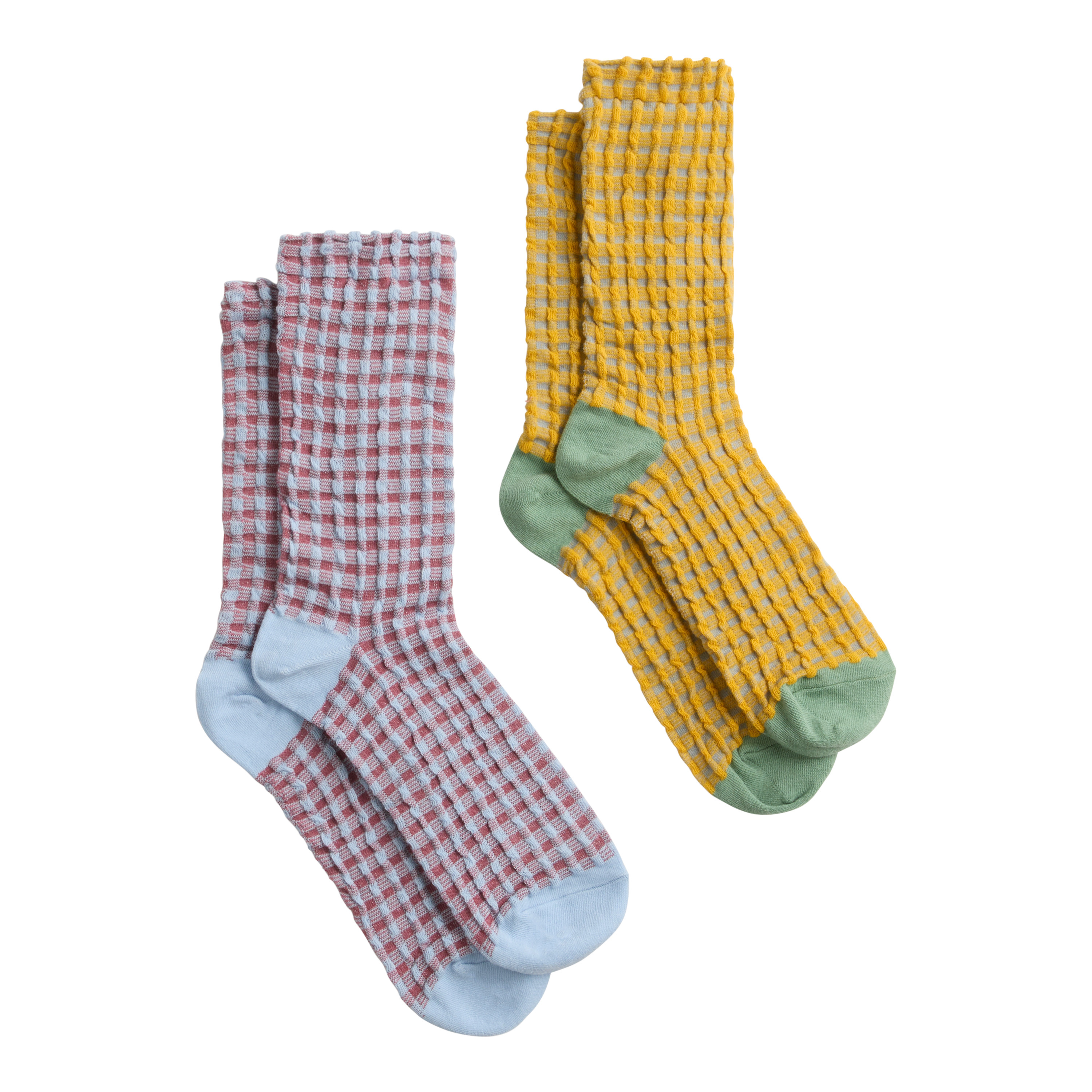Yellow and Coral Waffle Plaid Socks 2 Pack | World Market