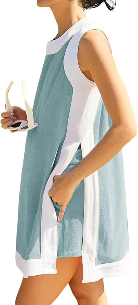 Two Piece Sets for Women Summer Outfits Color Block Oversized Side Slit Boho Mini Dress Casual Lo... | Amazon (US)