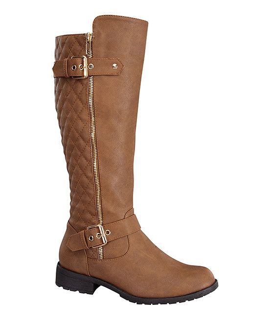 TOP MODA Women's Riding Boots TAN - Tan Quilted Bally Boot - Women | Zulily