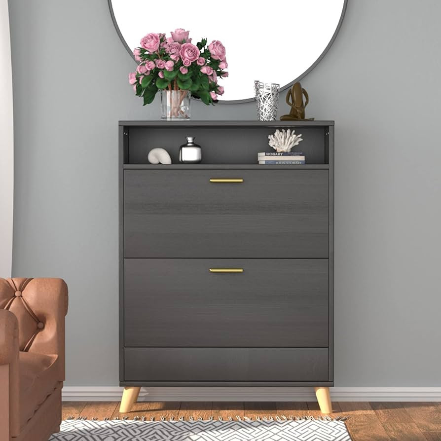 Gyfimoie Shoe Storage Cabinets, Free Standing Shoe Organizer with 2 Flip Drawers for Entryway, Na... | Amazon (US)