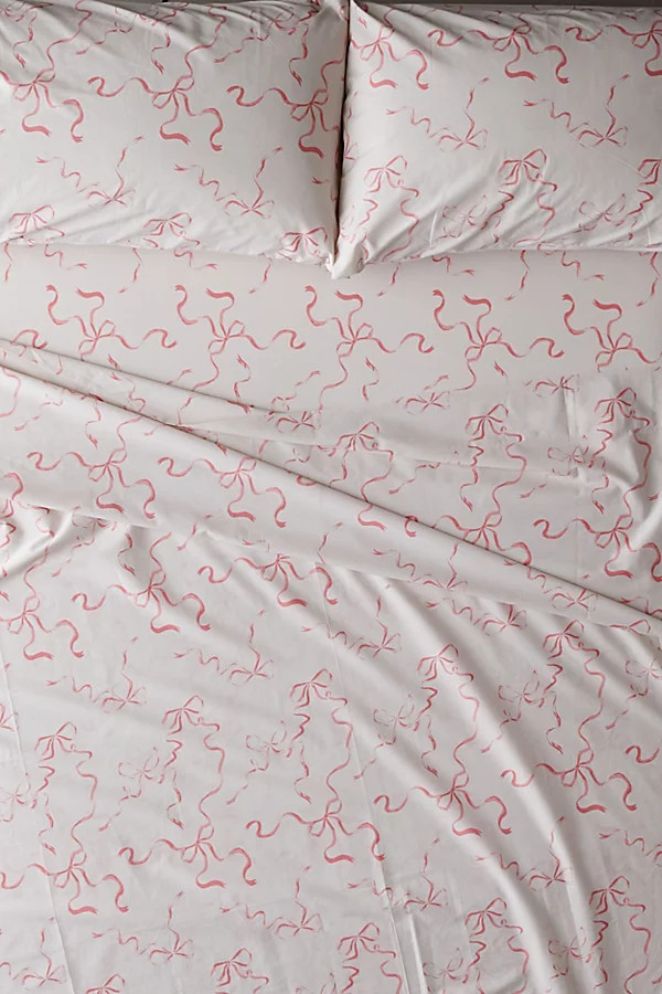 Painted Bows Sheet Set in Pink at Urban Outfitters | Urban Outfitters (US and RoW)