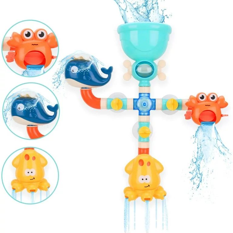 Baby Bath Toys, Bathtub Water Toy for Toddlers Kids, Baby Bathing DIY Pipes Tubes Toy with Spinni... | Walmart (US)