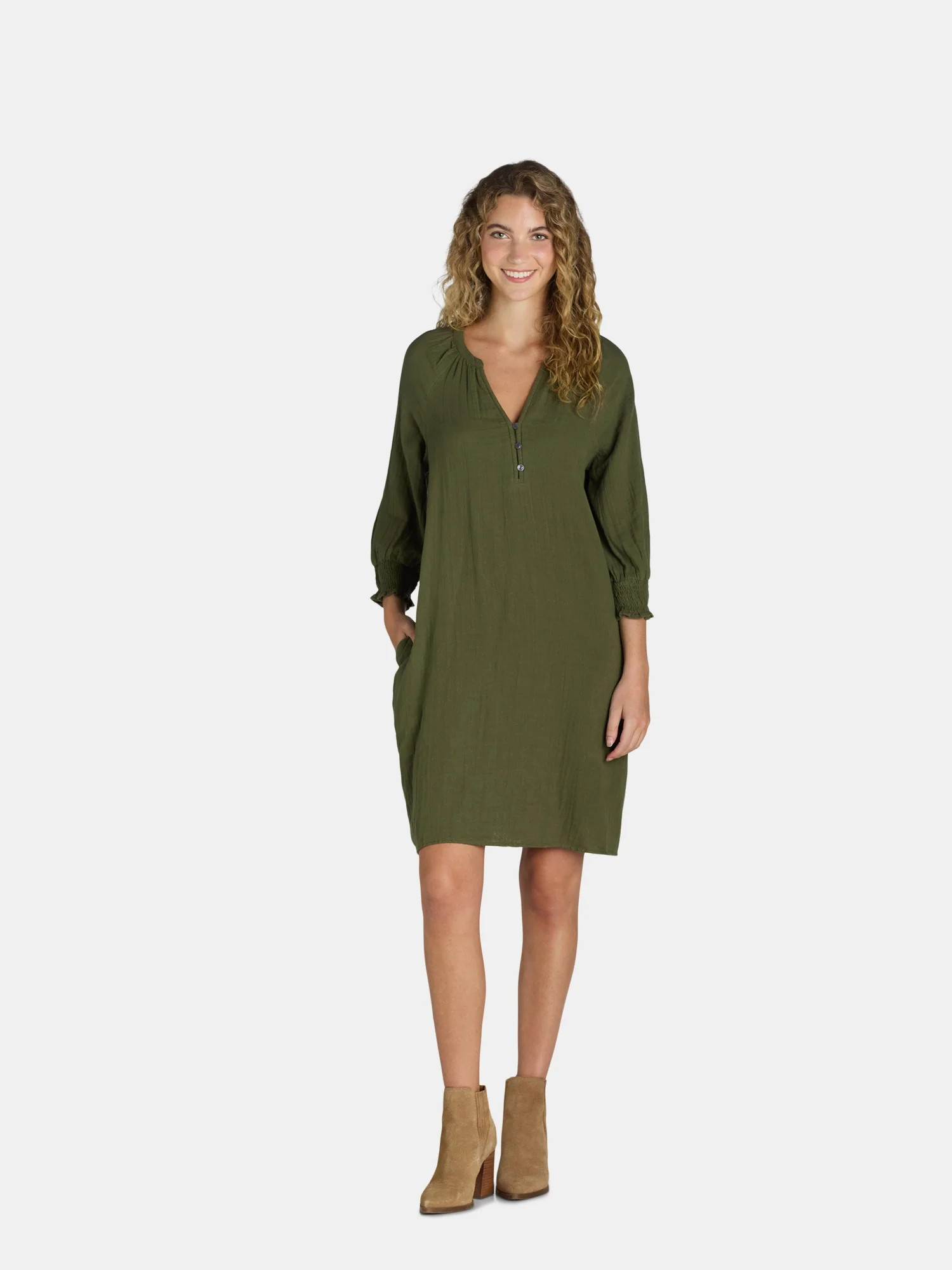 Time and Tru Women's Mini Double Cloth Dress, Sizes XS-XXXL - Walmart.com | Walmart (US)