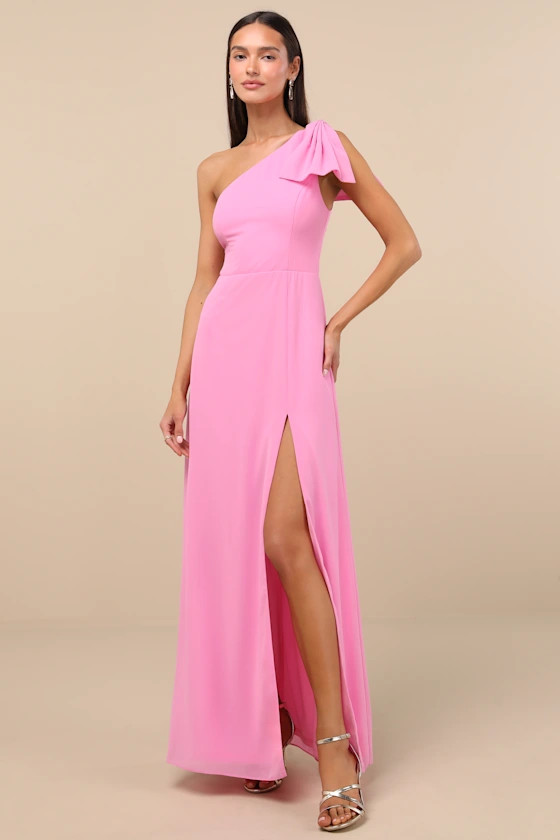 Simply Brilliant Pink One-Shoulder Bow Maxi Dress | Lulus