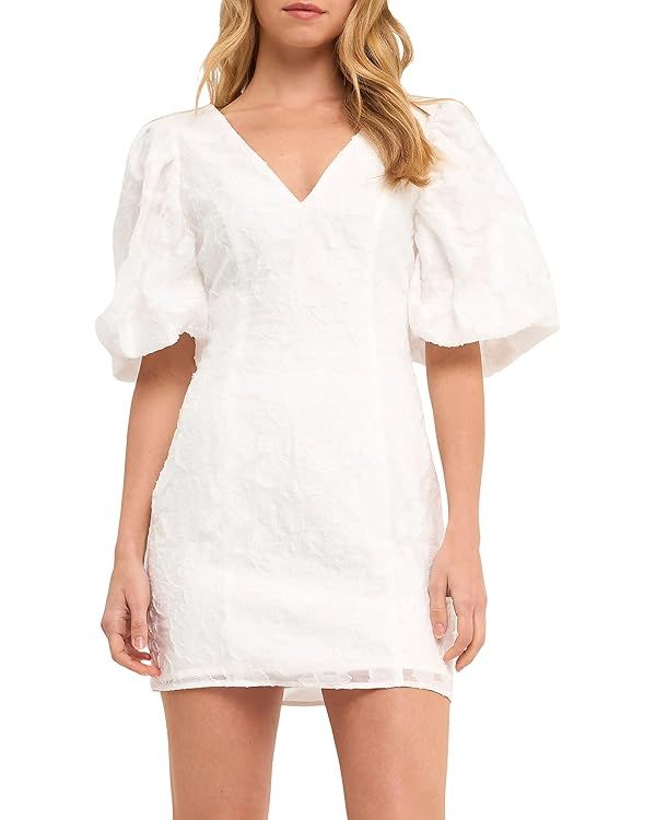 endless rose Women's Puff Sleeve Embroidered Mini Dress White | Amazon (US)