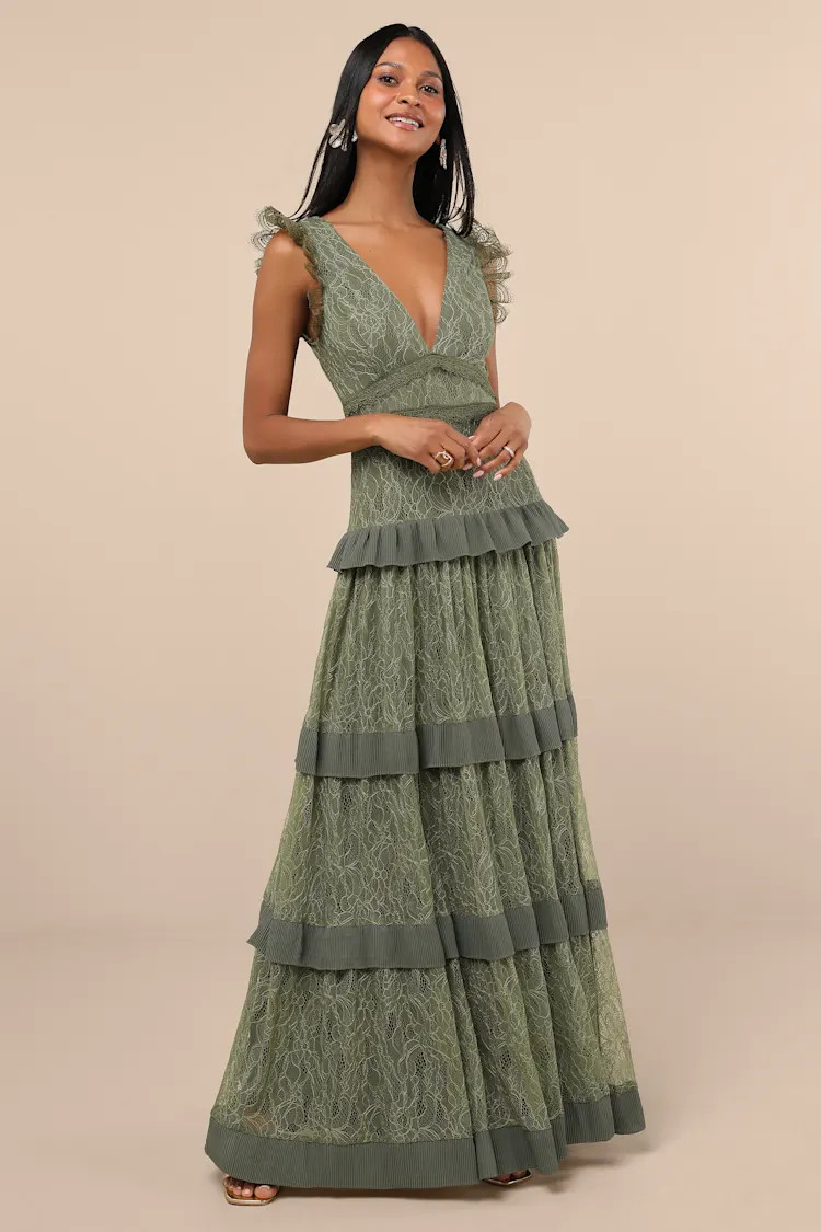 Marvelous Darling Olive Lace Ruffled Tiered Maxi Dress | Lulus