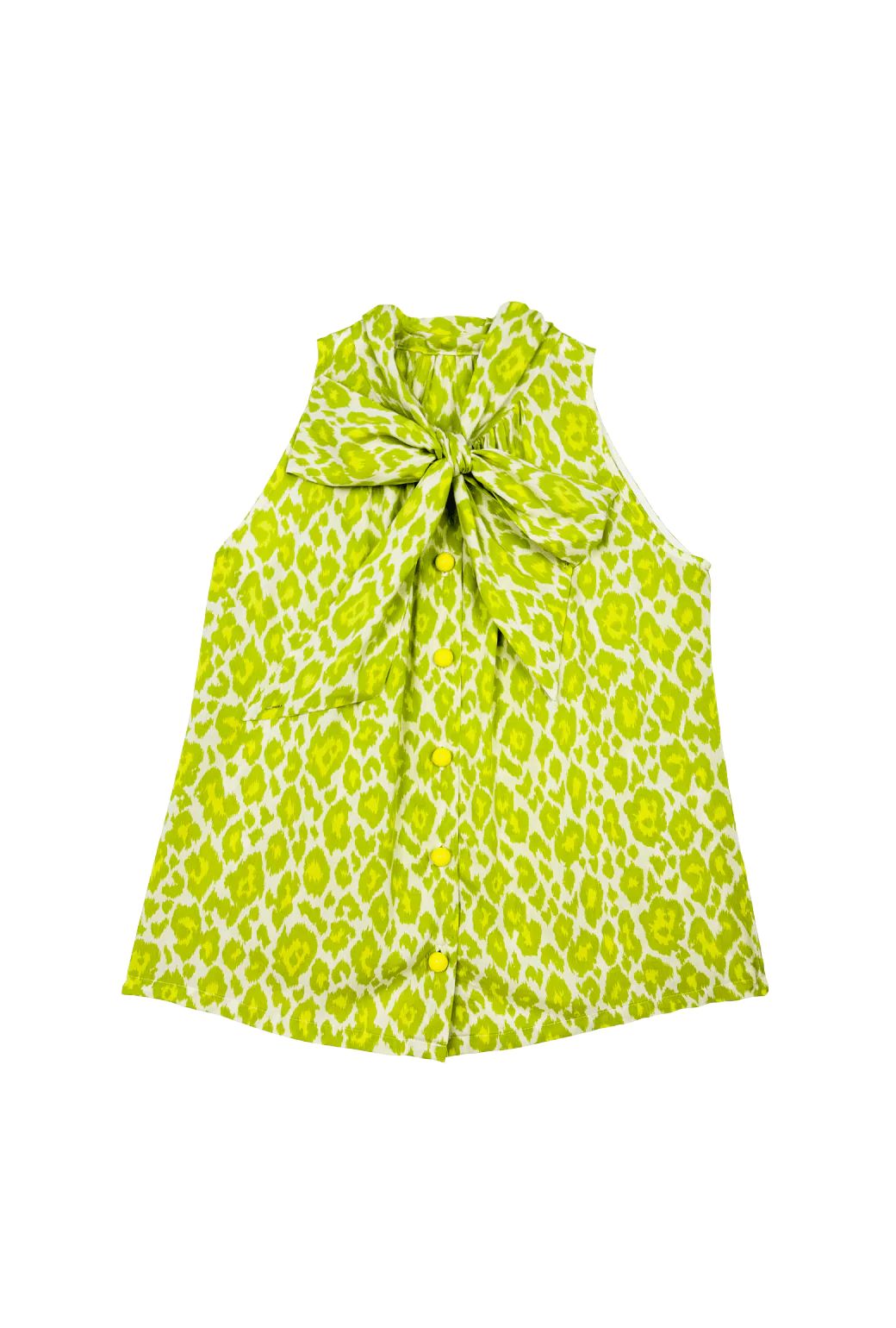 Buru x Kelly Golightly Sleeveless Bow Blouse - Citron Cheetah | Shop BURU