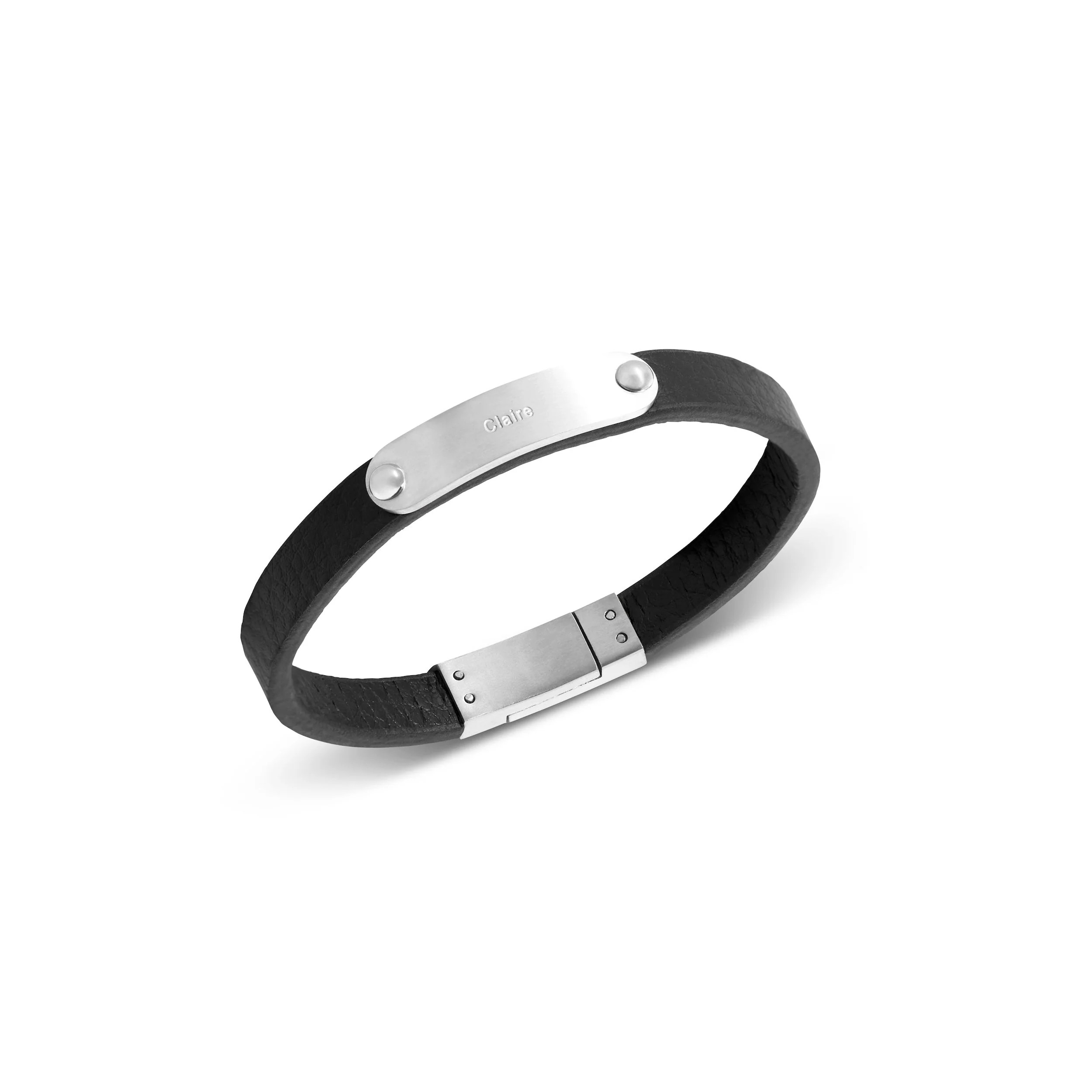 Custom Handwritten Men's Leather Bracelet (Silver) | Abbott Lyon