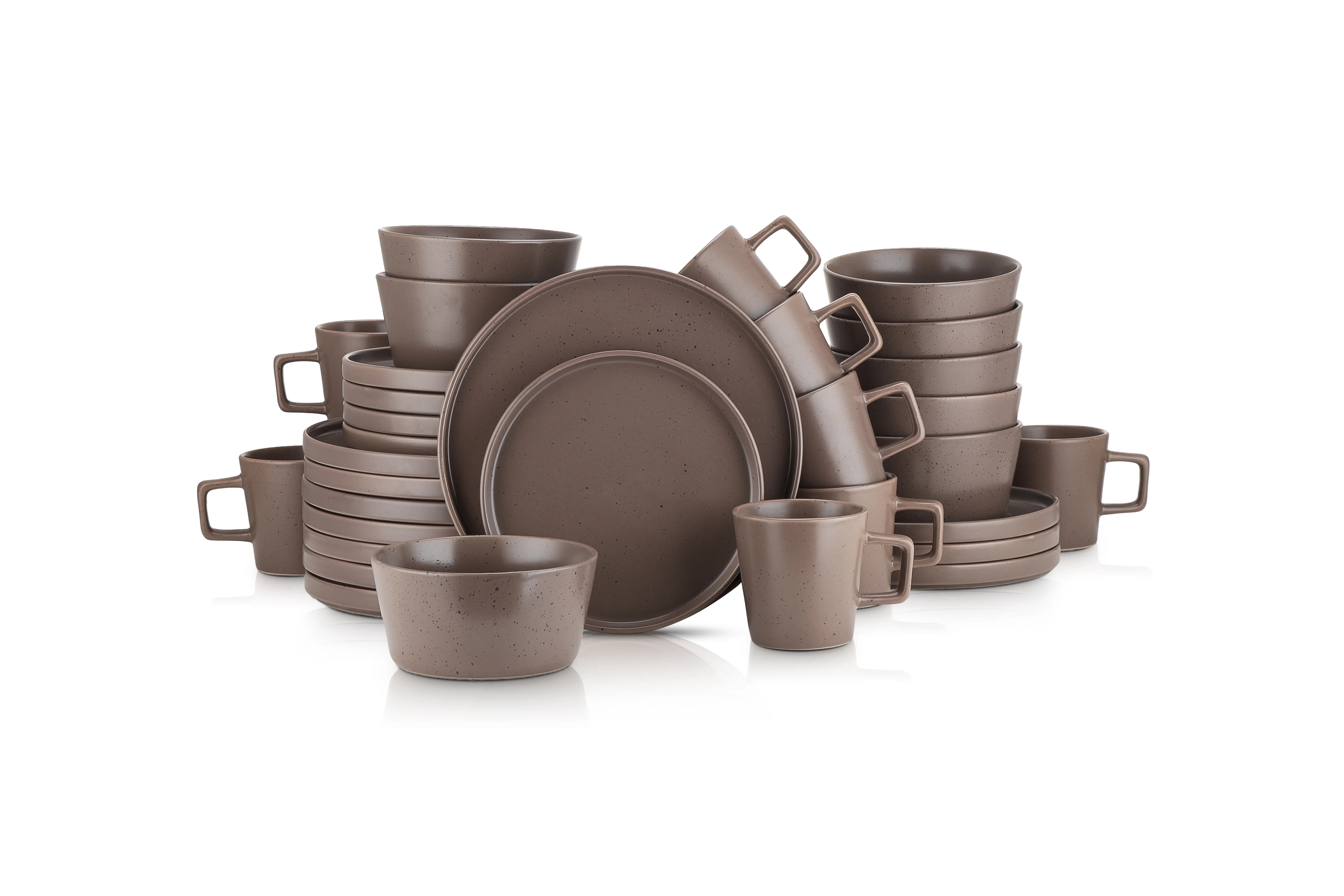 Stone Lain Celina Stoneware Dish Set, 32-Piece Round Dishes for 8, Brown Speckled | Walmart (US)