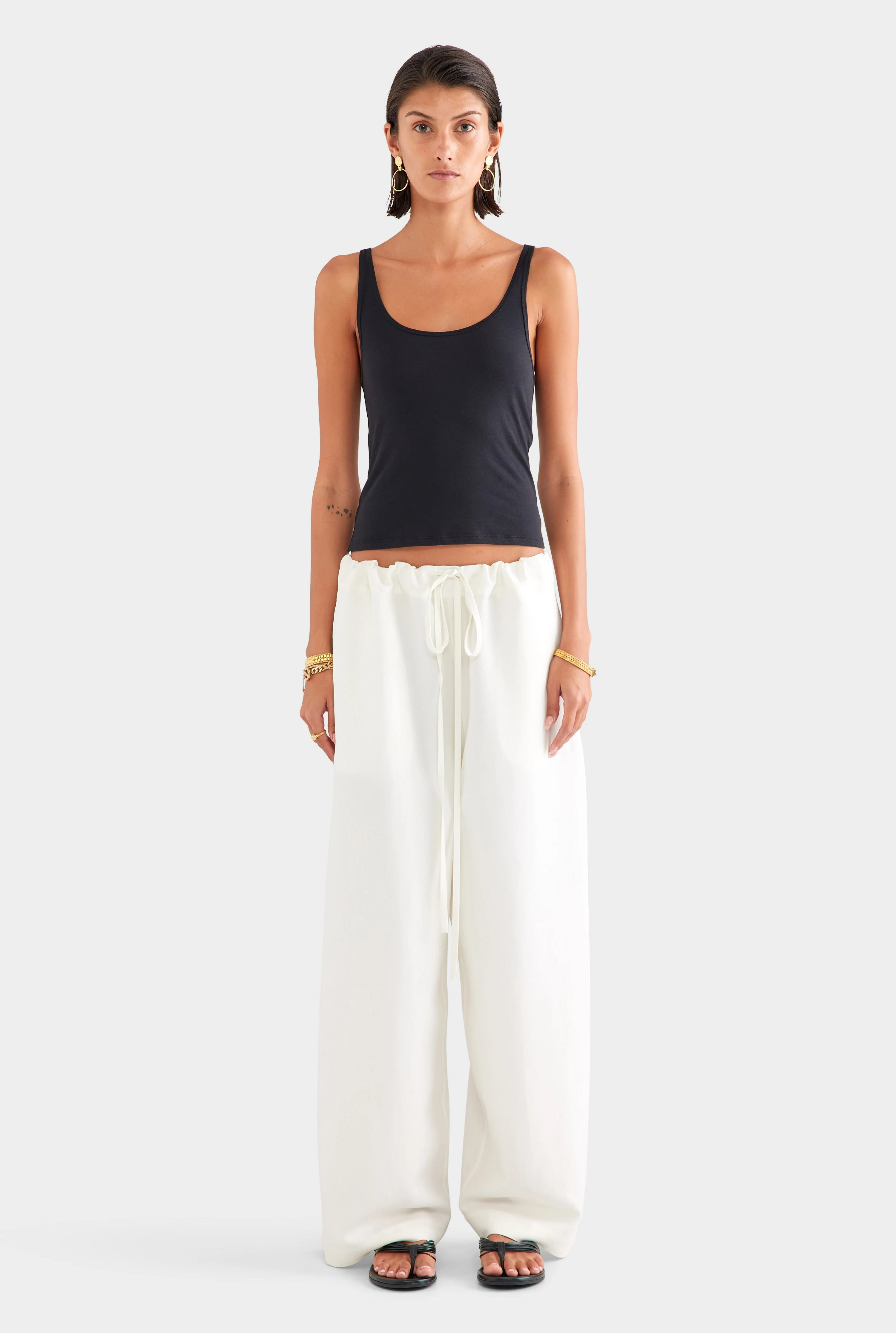 Silk Linen Drawstring Pant in Cream | Venroy | Venroy AU