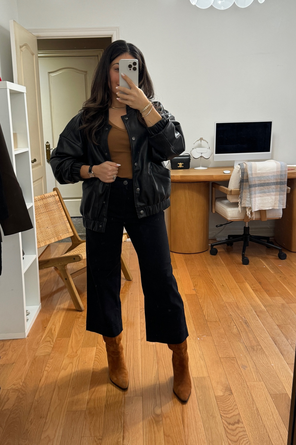 Jacket size M petite 
Top size small petite 
Bottoms 2 petite 