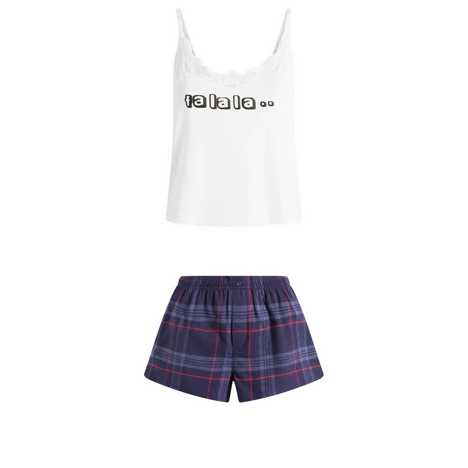 SKIMS Women's x CPFM Sleep Lace Cami & Flannel Short Sleep Set in Fa La La Plaid, Size X-Small | END. Clothing