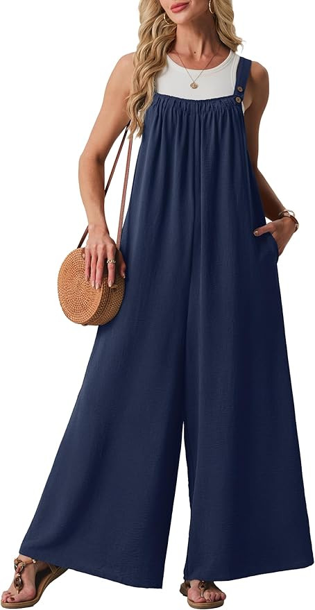 Lepunuo Womens Casual Jumpsuits Summer Boho Wide Leg Rompers Sleeveless Overalls Pleated Jumpers ... | Amazon (US)