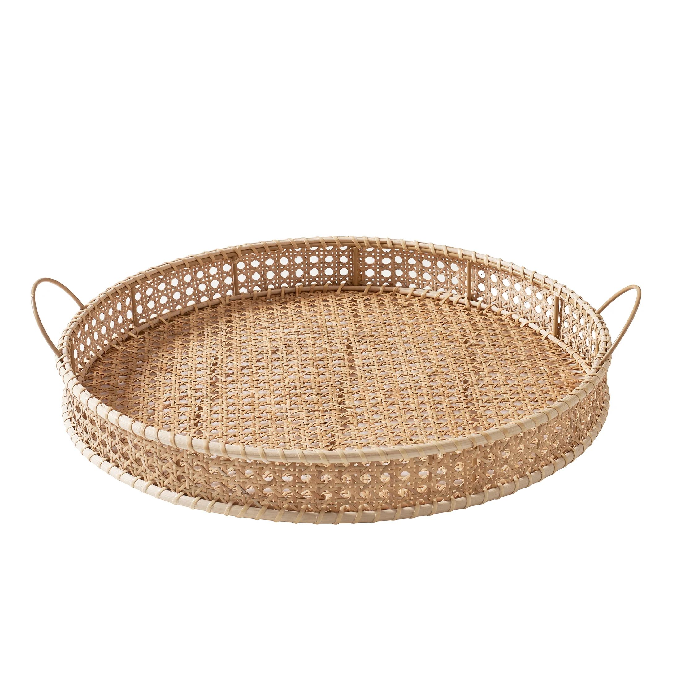 My Texas House 17" Natural Woven Rattan Decorative Tray with Metal Handles | Walmart (US)