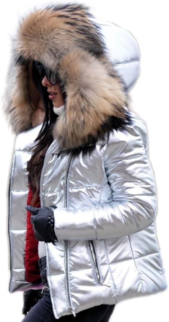Aofur Womens Ladies Quilted Winter Coat Fur Collar Hooded Down Jacket Parka Outerwear | Amazon (US)